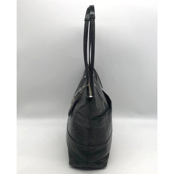 Coach Stripe Stitched Black Patent Leather Tote F19198 - Picture 4 of 11